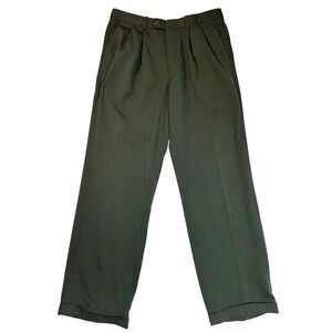Vintage Greg Peters Men's Pleated 100% Wool Dress Pants Cuff Forest Green 32x30